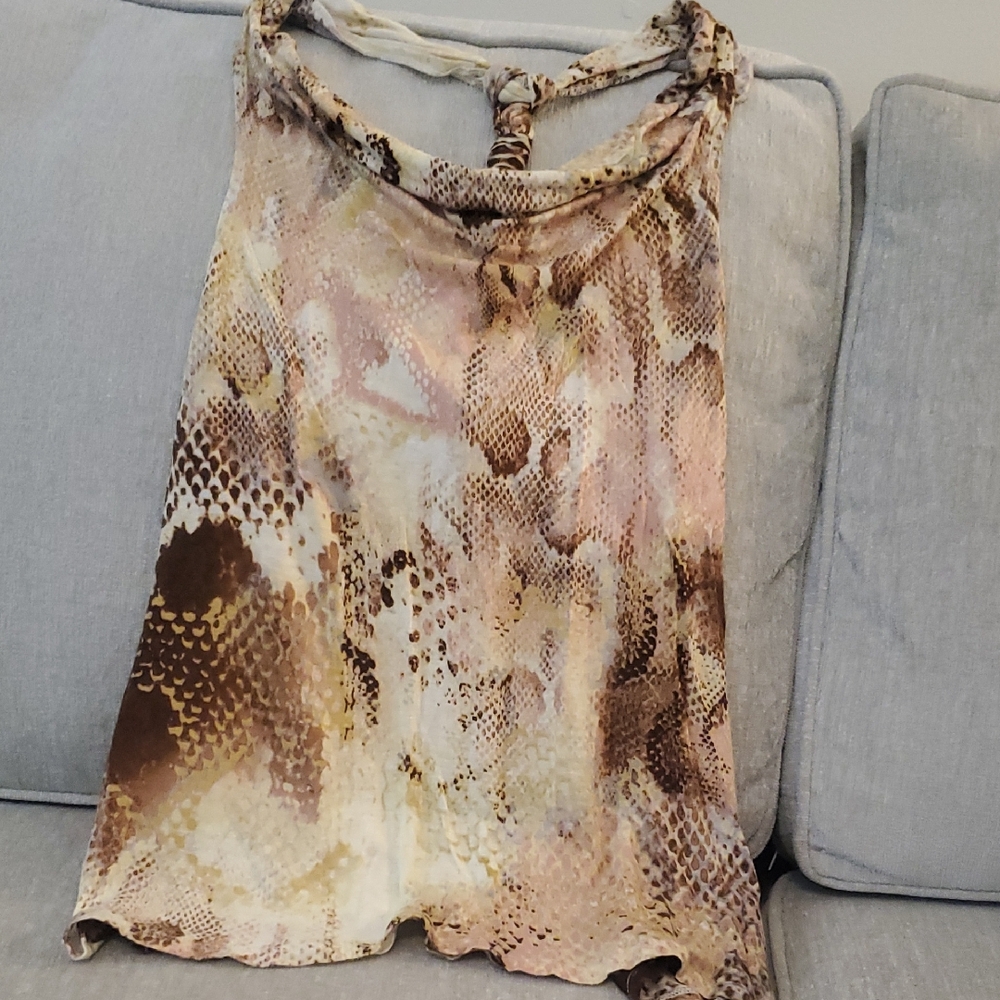 Express Reptile Print Halter Top Brown Gold Pink White